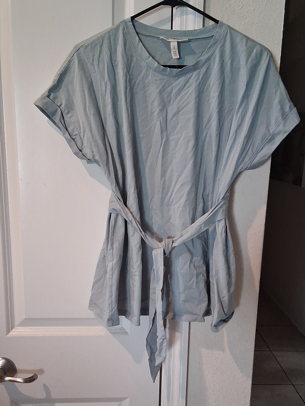 F:  Jessica Simpson Light Blue Tie-Waist Tunic Top